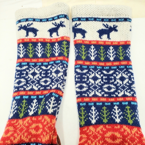 Acorn Unisex Knit Leather Slipper Sock Moose Lodge Nordic Mens 7.5-8.5 Women 9.5 - Picture 7 of 12